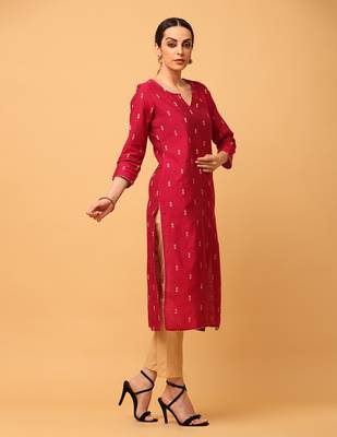 Maroon kosa silk butta & trim work straight kurta pant with dupatta (set of 3) 3