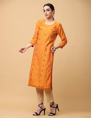 Orange kosa silk butta & trim work straight kurta pant with dupatta (set of 3) 2
