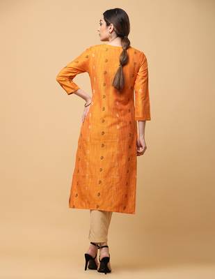 Orange kosa silk butta & trim work straight kurta pant with dupatta (set of 3) 4