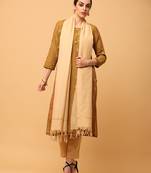 Brown kosa silk butta & trim work straight kurta pant with dupatta (set of 3)