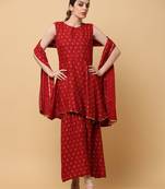 Mahroon rayon printed & trim work  kurta sarara with dupatta (set of 3)