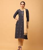 Grey kosa silk butta & trim work straight kurta pant with dupatta (set of 3)
