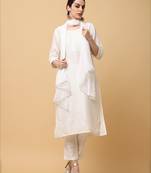 Off white kosa silk solid & embroidred work straight kurta pant with dupatta (set of 3)