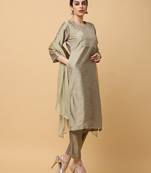 Gold kosa silk solid & embroidred work straight kurta pant with dupatta (set of 3)