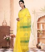 Yellow Triangle Design Hand Weaven Cotton Silk Handloom Saree With Blouse