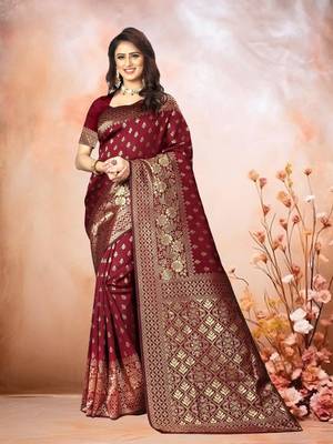 Banarasi Silk Zari Maroon Saree 1