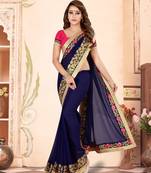 Blue Georgette Embroidered Saree With Unstiched Blouse