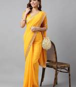 Yellow bandhani printed embroidery work in lace georgette saree with blouse piece