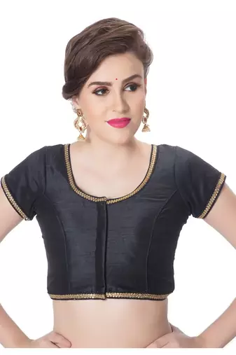 Black Padded Short Sleeves Readymade Saree Blouse
