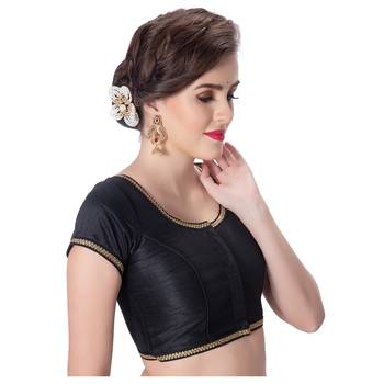 Black Padded Short Sleeves Readymade Saree Blouse 2