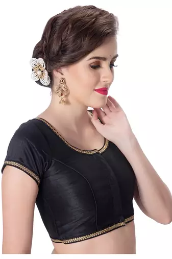 Black Padded Short Sleeves Readymade Saree Blouse