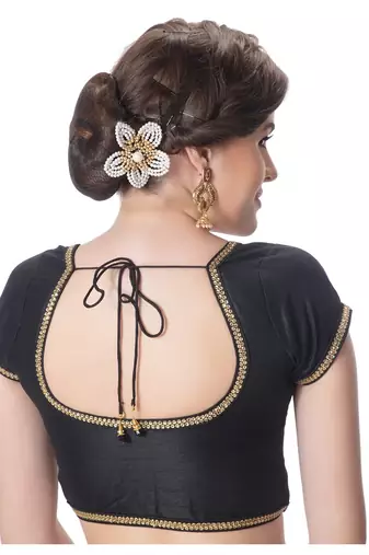 Black Padded Short Sleeves Readymade Saree Blouse