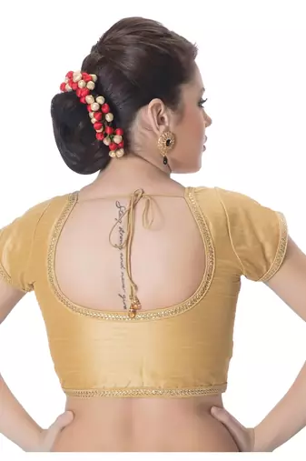 Gold Padded Short Sleeves Readymade Saree Blouse