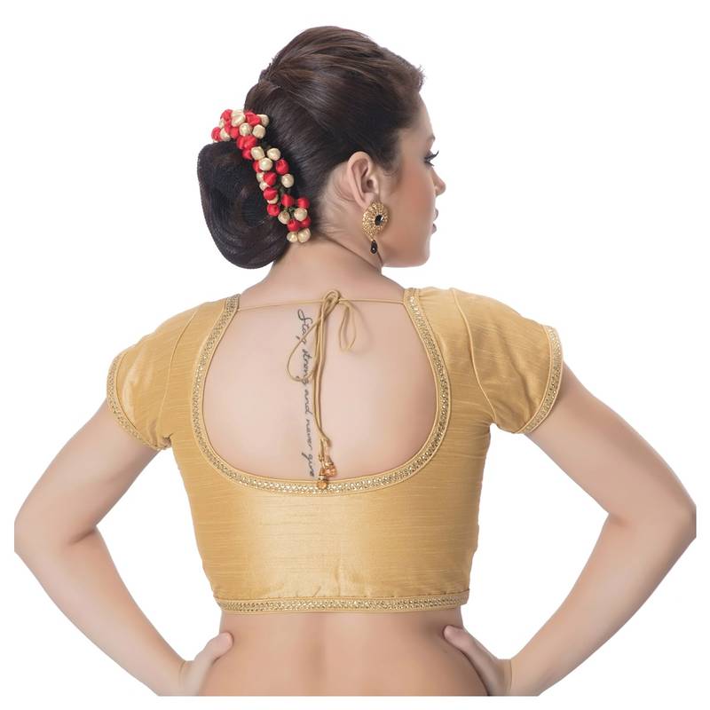 Gold Padded Short Sleeves Readymade Saree Blouse
