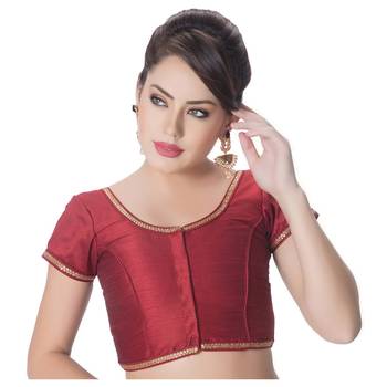 Maroon Padded Short Sleeves Readymade Saree Blouse 1