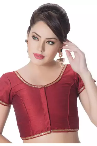 Maroon Padded Short Sleeves Readymade Saree Blouse