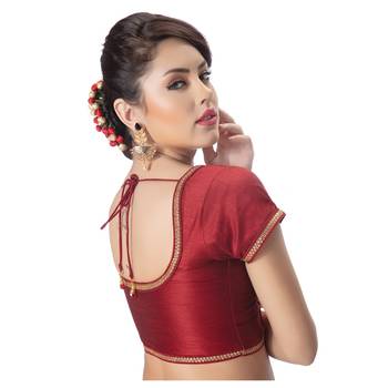 Maroon Padded Short Sleeves Readymade Saree Blouse 2