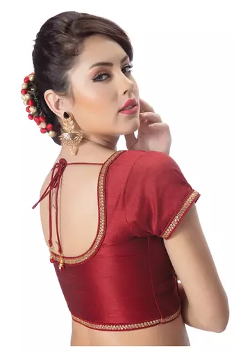 Maroon Padded Short Sleeves Readymade Saree Blouse