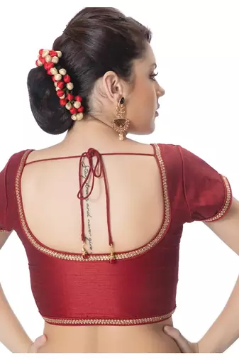 Maroon Padded Short Sleeves Readymade Saree Blouse