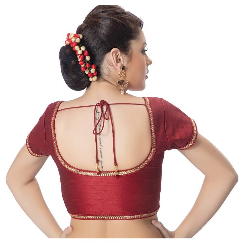 Maroon Padded Short Sleeves Readymade Saree Blouse