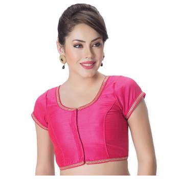 Pink Padded Short Sleeves Readymade Saree Blouse 1