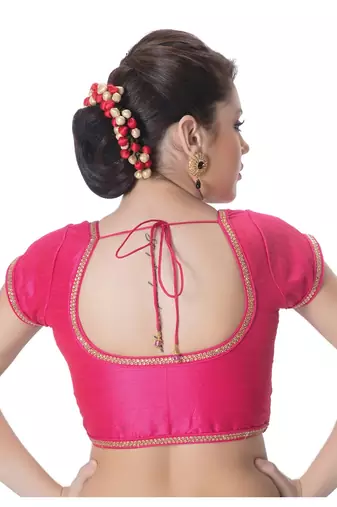Pink Padded Short Sleeves Readymade Saree Blouse