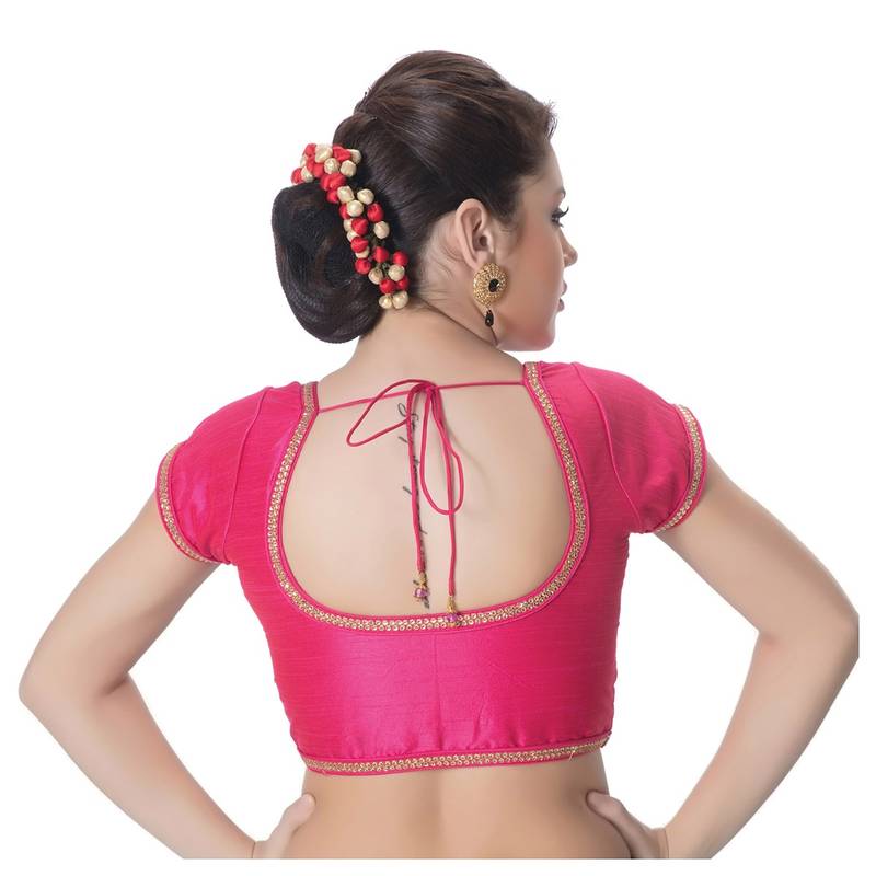 Pink Padded Short Sleeves Readymade Saree Blouse