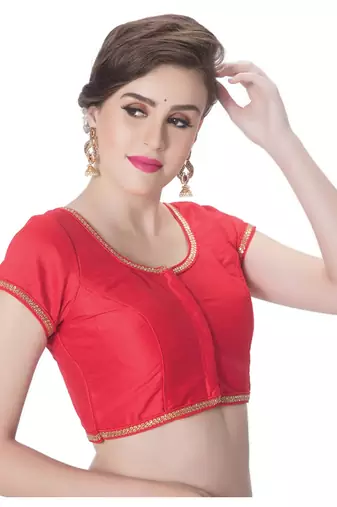 NeckbookRed Padded Short Sleeves Readymade Saree Blouse