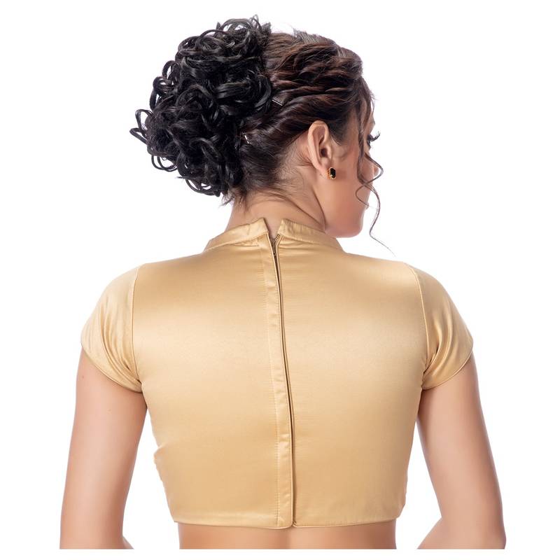 Gold High Neck Short Sleeves Padded Back Open Full Zipper