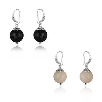 German silver plated oxidised buddha, semi-precious pearl and agate bead design earring for girls and women 2