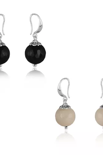 German silver plated oxidised buddha, semi-precious pearl and agate bead design earring for girls and women