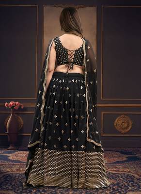 Black Embroidered work Faux Georgette Fabric wedding Lehenga Choli with Dupatta. 2
