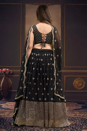 Black Embroidered work Faux Georgette Fabric wedding Lehenga Choli with Dupatta.