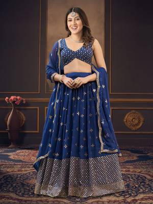 Blue Embroidered work Faux Georgette Fabric wedding Lehenga Choli with Dupatta. 1
