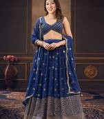 Blue Embroidered work Faux Georgette Fabric wedding Lehenga Choli with Dupatta.