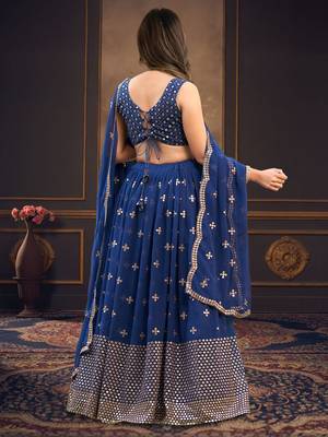 Blue Embroidered work Faux Georgette Fabric wedding Lehenga Choli with Dupatta. 2