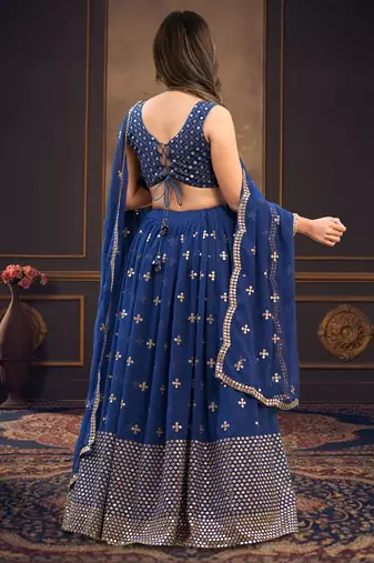 Blue Embroidered work Faux Georgette Fabric wedding Lehenga Choli with Dupatta.