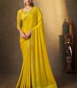 Mustard satin silk solid saree with unstitched blouse piece