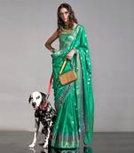 Green Banarasi Style Handloom Weaving Silk Saree With Blouse For Women