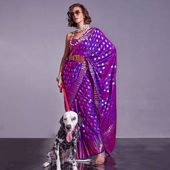 Purple Banarasi Style Handloom Weaving Silk Saree With Blouse For Women 1