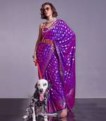 Purple Banarasi Style Handloom Weaving Silk Saree With Blouse For Women