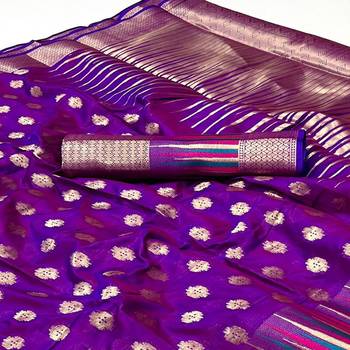Purple Banarasi Style Handloom Weaving Silk Saree With Blouse For Women 3