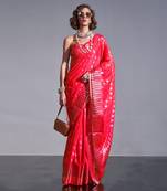 Pink Banarasi Style Handloom Weaving Silk Saree With Blouse For Women