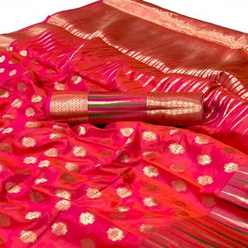 Pink Banarasi Style Handloom Weaving Silk Saree With Blouse For Women 3