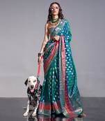 Sea Blue Banarasi Style Handloom Weaving Silk Saree With Blouse For Women