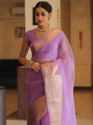 Wine Plain Organza Designer All-Seasons-Sarees  With Blouse 4