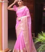 Light_Pink Plain Organza Designer All-Seasons-Sarees  With Blouse