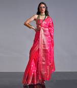 Rani Pink Banarasi Style Handloom Weaving Silk Saree With Blouse For Women