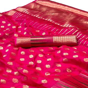 Rani Pink Banarasi Style Handloom Weaving Silk Saree With Blouse For Women 3
