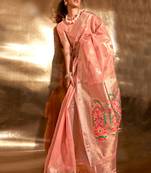 Peach Handwoven Tissue Fabric Festive & Party Style Saree With Blouse For Women